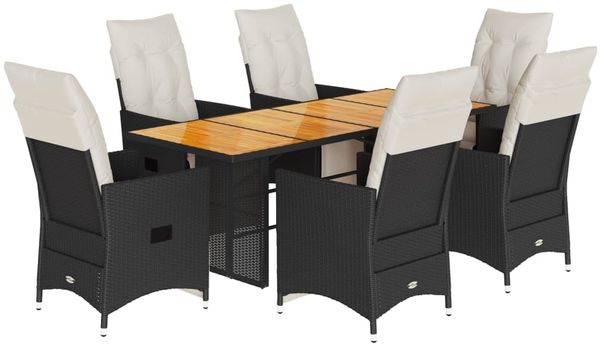 vidaXL 7-tlg. Garten-Essgruppe mit Kissen Schwarz Poly Rattan 3276861 Bild 2