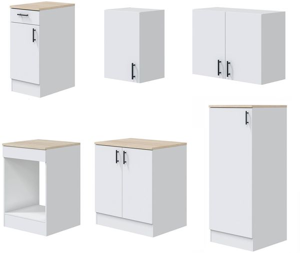 Dmora Komplette Küche Telinea, Moderne Küchenkomposition, Modular Set für Küche, Funktionelle Küchenlösung, Weiß und Eiche