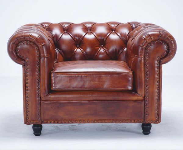 Casa Padrino Luxus Chesterfield Leder Sessel Vintage Braun / Schwarz 130 cm - Echtleder Möbel