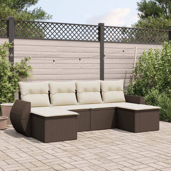 vidaXL 6-tlg. Garten-Sofagarnitur mit Kissen Braun Poly Rattan 3221722