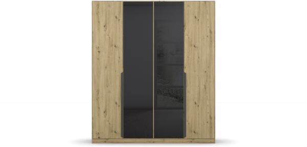 Drehtürenschrank >Artemis< in Eiche Artisan / Glas basalt - 181x210x54 (BxHxT)