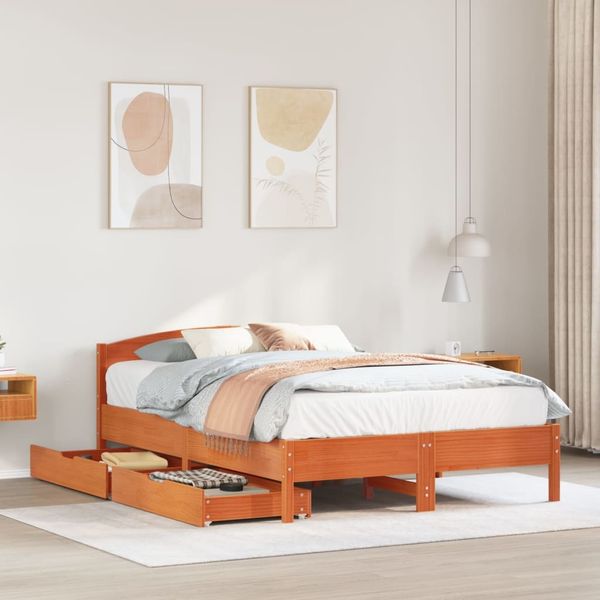 vidaXL Massivholzbett ohne Matratze Wachsbraun 120x190 cm Kiefernholz 3301841