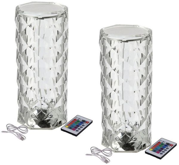 HAC24 LED Nachttischlampe Touch LED Akku Tischlampe Kristall Tischleuchte, LED fest integriert, Farbwechsler, Ø 9 x 21 cm Farbwechsel Inkl. Fernbedienung