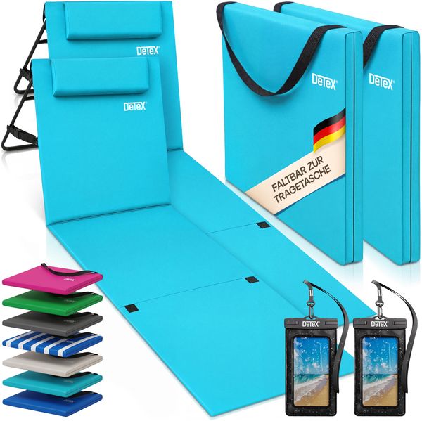 DETEX® 2er Set Sonnenliege Gepolstert mit Rückenlehne inkl. Handyhülle Türkis