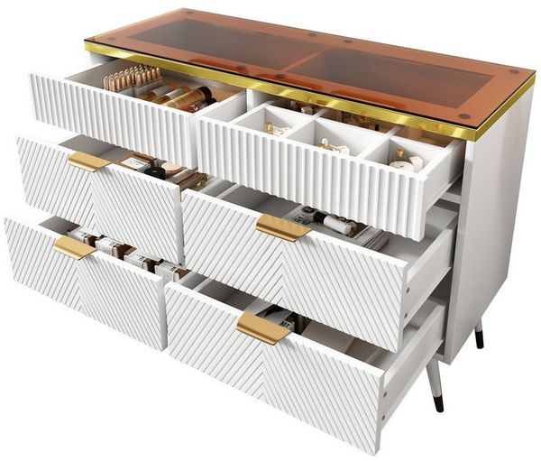 Yorbay Sideboard Kommode aus Bernstein Glas, mit 6 Schubladen, 2 Fächern, Eiche Farbe