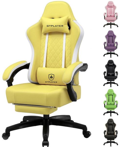 GTPLAYER Gaming-Stuhl Ergonomischer Gaming Sessel Schreibtischstuhl aus Stoff/Kunstleder (Pacekung), Federsitzkissen mit Fußstütze