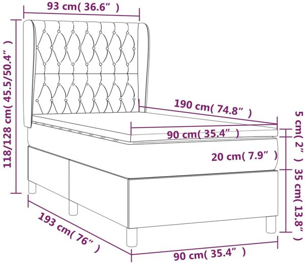vidaXL Boxspringbett mit Matratze Schwarz 90x190 cm Samt 3129365 Bild 7