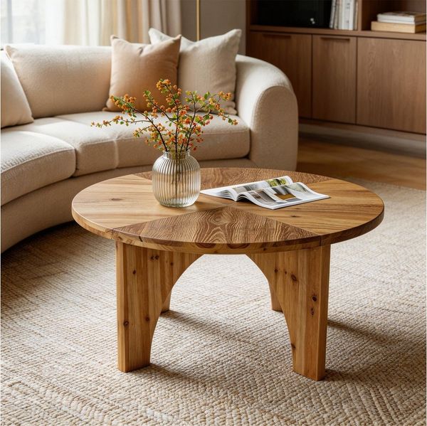 Tribesigns Couchtisch Runde, 80 cm großer Tisch im Landhausstil mit geschwungenen Beinen