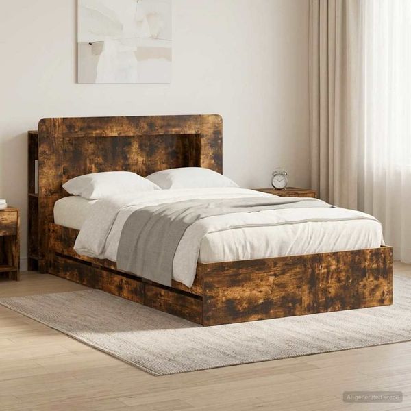 vidaXL Bettgestell mit Stauraum Geräucherte Eiche 120 x 190 cm 3434025
