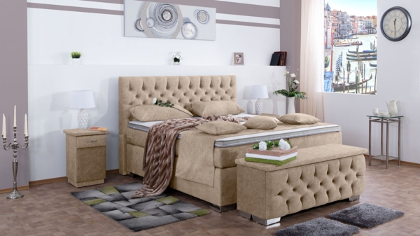 Meisterbetten Boxspringbett Acon 180x220 in DS-Beige, Matratzenbezug Nano, Ergoflex-Topper