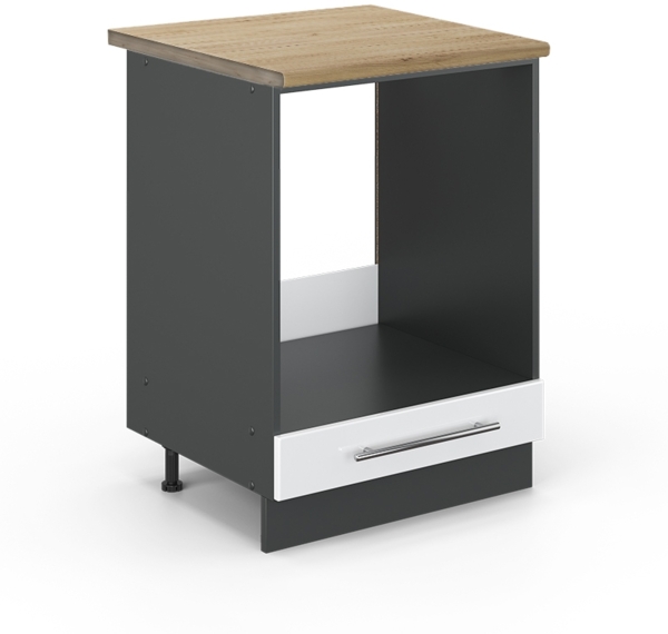 Herdumbauschrank Fame-Line Weiß Hochglanz 60 cm , AP Eiche Vicco