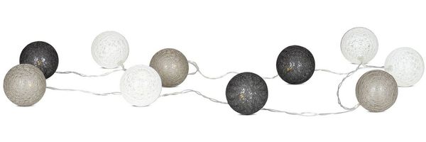 Levandeo® Lichterkette, 10er Lichterkette LED Ø6cm Kugeln Girlande Lampions Baumwolle Grau