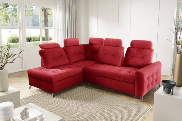 Ecksofa Schlafsofa Sofa WENDIE Stoff Hold Me Rot Ottomane Links
