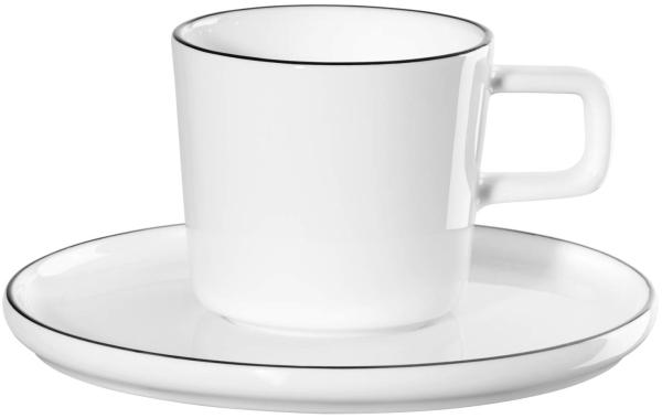 ASA Selection oco ligne noire Espressotasse mit Unterteller, Espresso Tasse, Kaffeetasse, Untertasse, Fine Bone China, Weiß, 2030113