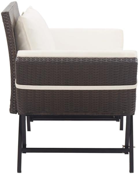 vidaXL Gartenbank mit Kissen, Polyrattan / Stahl braun / weiß, (130-176) x 70 x 80 cm Bild 4