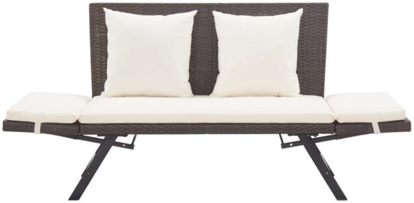 vidaXL Gartenbank mit Kissen, Polyrattan / Stahl braun / weiß, (130-176) x 70 x 80 cm Bild 9