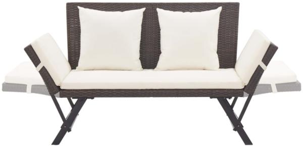 vidaXL Gartenbank mit Kissen, Polyrattan / Stahl braun / weiß, (130-176) x 70 x 80 cm Bild 2