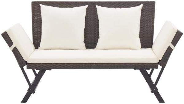 vidaXL Gartenbank mit Kissen, Polyrattan / Stahl braun / weiß, (130-176) x 70 x 80 cm Bild 7