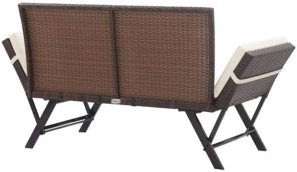 vidaXL Gartenbank mit Kissen, Polyrattan / Stahl braun / weiß, (130-176) x 70 x 80 cm Bild 3