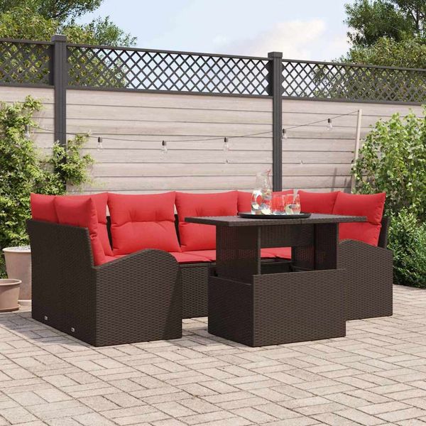 vidaXL Gartensofa-set mit Kissen mit Speicher 7 pcs Braun und Rot 3357317