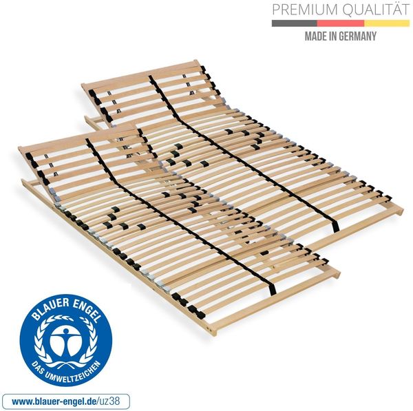Ergonomisches 7-Zonen Lattenrost 200x200 (2x 100x200), massiver Buchenholzrahmen, 28 Federleisten, Made in Germany, verstellbares Kopfteil, bis 150 kg