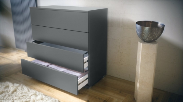 Vladon Kommode Pavos V3 (Sideboard, mit 4 Schubladen), Anthrazit matt/Grau Hochglanz (76 x 76 x 35 cm) Bild 2
