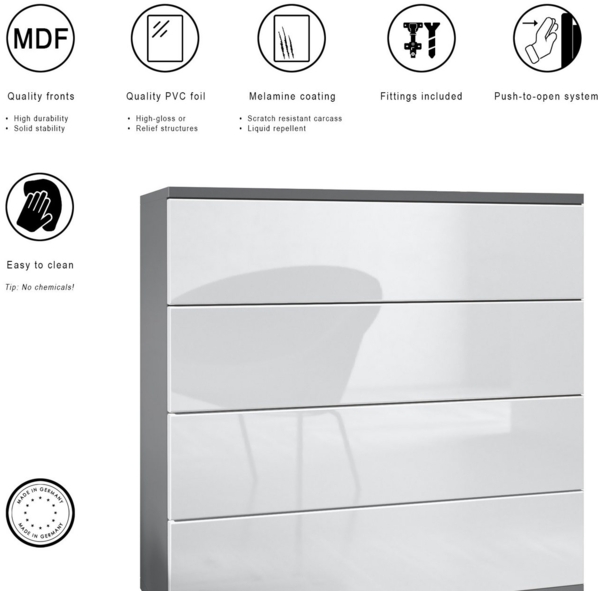 Vladon Kommode Pavos V3 (Sideboard, mit 4 Schubladen), Anthrazit matt/Grau Hochglanz (76 x 76 x 35 cm) Bild 3