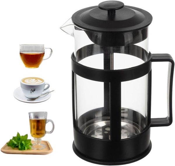Ruhhy Teekanne Teebereiter mit dreifachem Edelstahlfilter für losen Tee Kaffeepresser, 1 l, aus rostfreiem Edelstahl & Ideal für Tee, Kräutertees und Kaffee