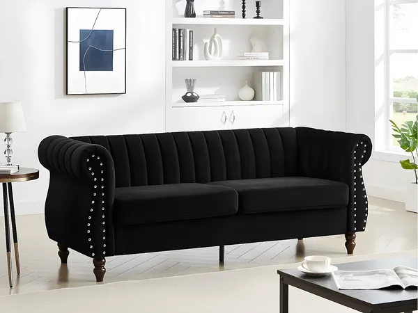 Vente-unique - TRUMBO Sofa SamtStoff Schwarz - B 78 cm x H 77 cm x L 195 cm