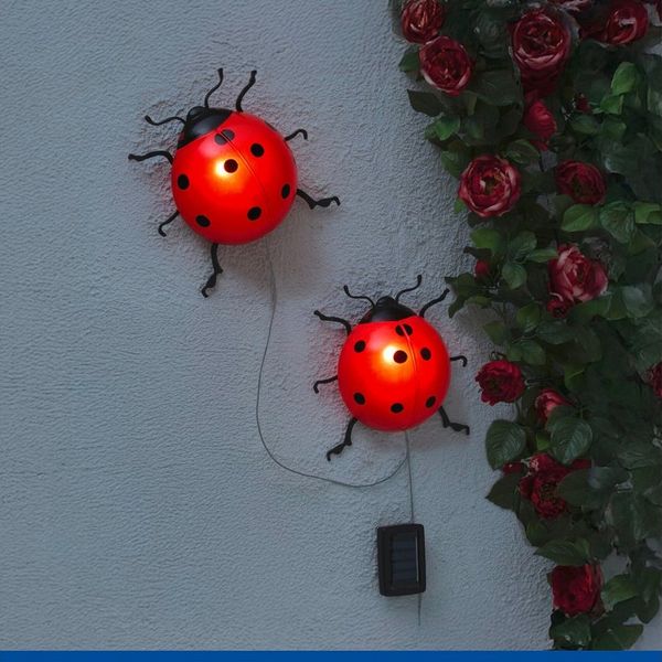 Maximex Solar-Marienkäfer mit LED Beleuchtung, 2er Set, LED-Licht bis zu 8-Stunden, für drinnen und draußen geeignet