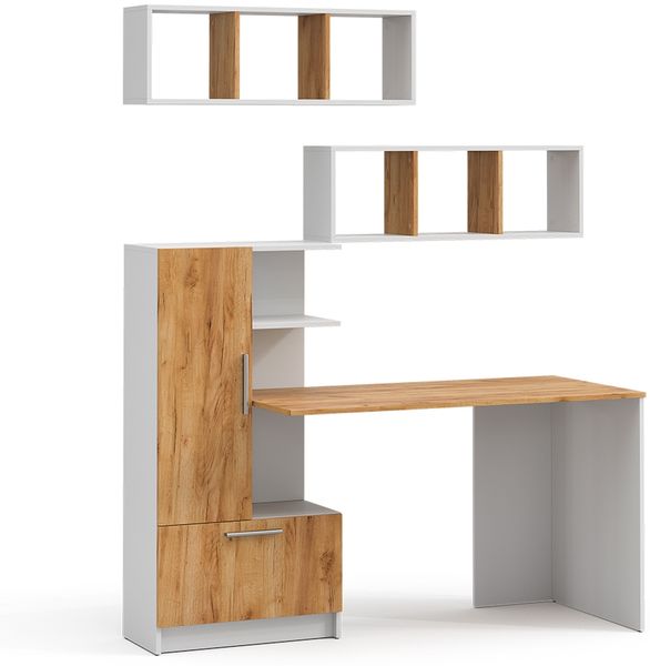 Schreibtisch-Set Tomy Weiß/Goldkraft Eiche 150 x 59 cm 3er Set da 2 Regale+Schreibtisch Vicco