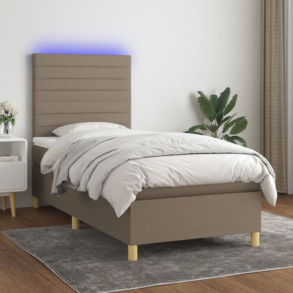 vidaXL Boxspringbett mit Matratze & LED Taupe 90x200 cm Stoff 3135489