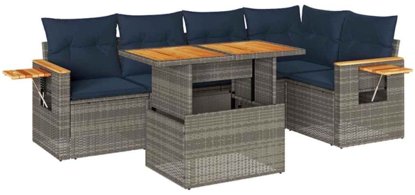 vidaXL 6-tlg. Garten-Sofagarnitur mit Kissen Grau Poly Rattan Akazie 3327603