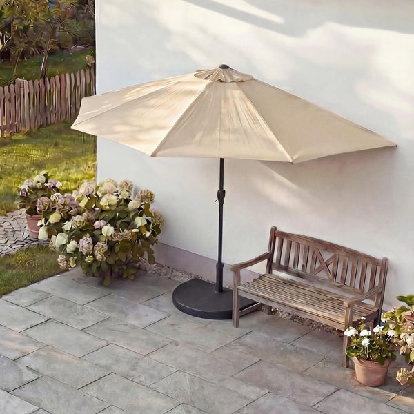 Sonnenschirm halbrund Parla, Halbschirm Balkonschirm, UV 50+ Polyester/Alu 3kg ~ 270cm creme mit Ständer