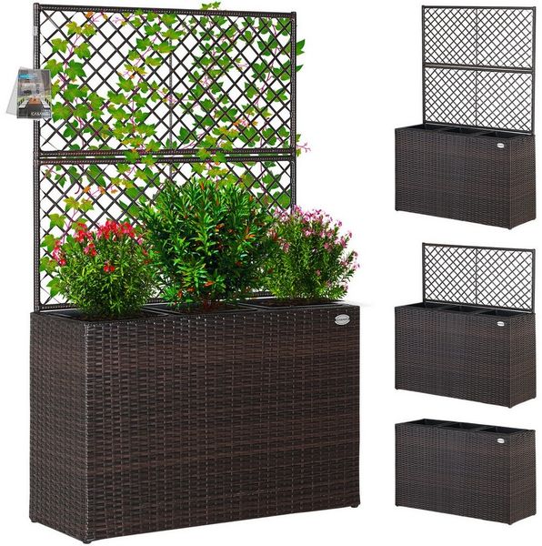 Casaria Blumenkasten, Blumenkasten Rankgitter 3 Innentöpfe Polyrattangeflecht Rankhilfe