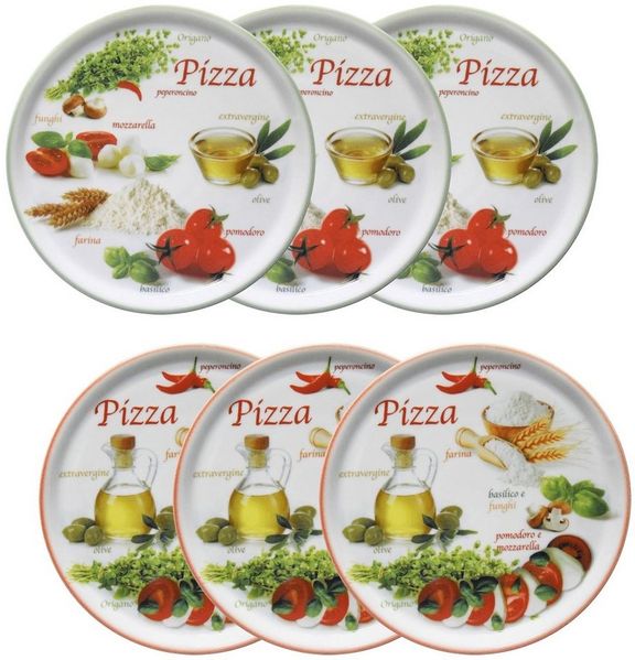 6er Set Pizzateller Napoli Green & Red Ø 32 cm Platte XL-Teller Porzellan