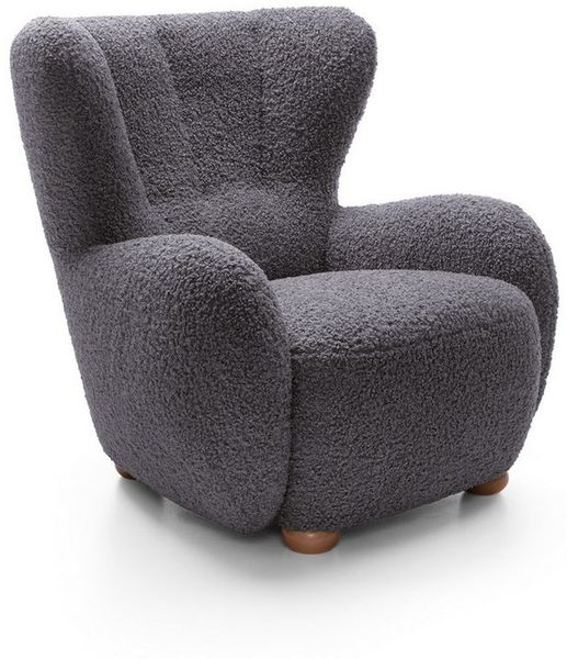 Goldstoff Sessel HUGSY Relaxsessel Boucle mit hoher Rückenlehne – Skandi & Boho Stil (Einzelsessel, Loungesessel), mit Relaxfunktion