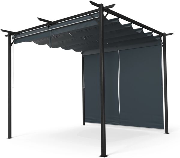 Blumfeldt Pergola 3x3 m - Wetterfestes Polyesterdach, Pulverbeschichteter Stahlrahmen, Seitliche Jalousien, Einfache Montage, Ganzjährig Nutzbar