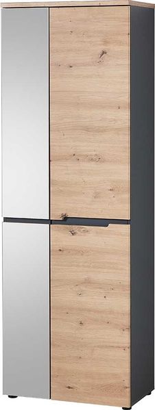 Garderobenschrank Melanie / Memphis, Holzwerkstoff, Holzfarben, Verspiegelt, 65 x 192 x 38 cm