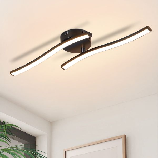 ZMH Deckenlampe Wohnzimmer LED Deckenleuchte Schlafzimmer: Modern Schlafzimmerlampe Schwarz 12W Wohnzimmerlampe 3000K Wellen Design Küchenlampe Innen Warmweiß Deckenbeleuchtung für Flur Küche