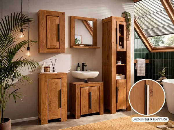 Badset Osbon 5-teilig Akazie Massivholz braun massivum Badmöbelset Komplettset Badezimmermöbel Landhausstil 45 x 185 x 35 cm
