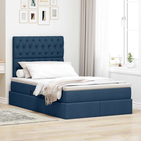vidaXL Aufbewahrungsbett mit Matratze Blau 120 x 200 cm Polyester 3371840