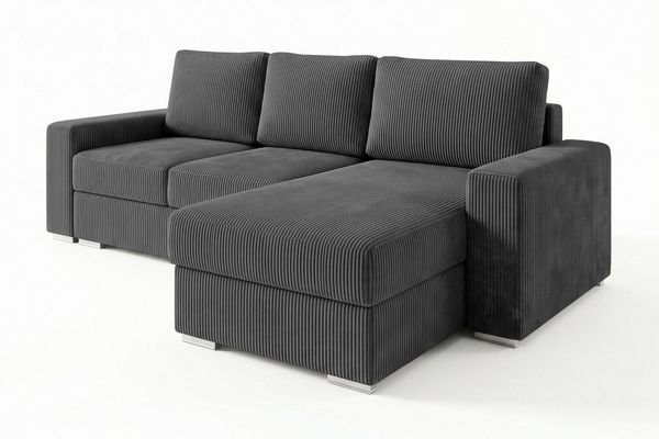 Deine Möbel 24 Ecksofa CORD - MINI 240 cm breit in Cord-Stoff / Webstoff Kuschelsofa, Ecksofa mit Ottomane 3 Teile, lose Rückenkissen waschbare Kissenbezüge Sofa in verschiedenen Farben