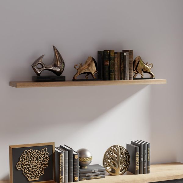 Forte Duro Wandregal 140, modernes Landhausstil Schweberegal mit großer Ablagefläche, Holzwerkstoff, Riviera Eiche Holzdekor, 140 cm breit x 3,8 cm hoch x 25 cm tief