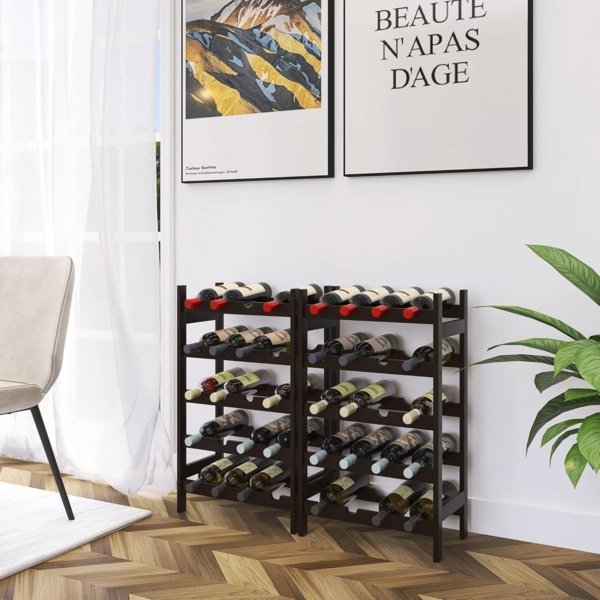 Bambus Weinregal 20 Flaschen 5-stöckig freistehend Küche Bar dunkelbraun Bild 3