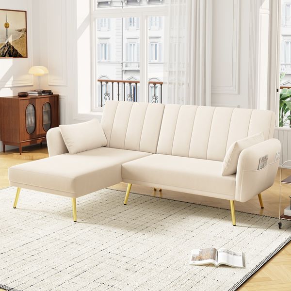 2-3-Sitzer Ecksofa 191,5 x 130,5 x 80 cm aus Samt mit Schlaffunktion