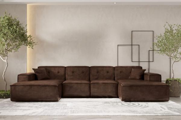 Wohnlandschaft Sofa U-Form CESINA in Stoff Gobi (Vintage Look) Dunkelbraun