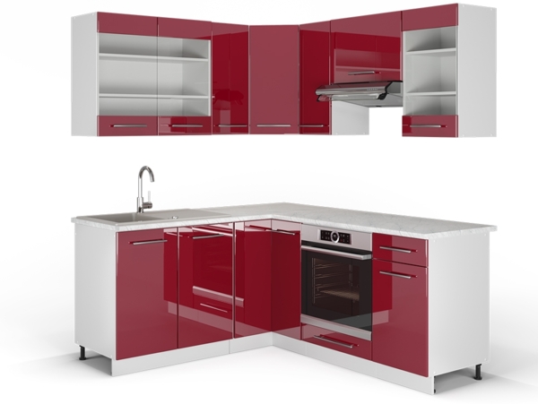 Eckküche Fame-Line Bordeaux Hochglanz/Weiß 190 x 60 cm , AP Marmor Vicco