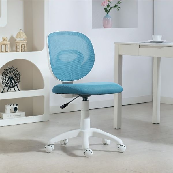 Bürostuhl armlos,ergonomisch mit Netzrückenlehne,höhenverstellbar 43-51cm, 360° drehbar,bis 120kg,platzsparend für kleine Räume,Blau
