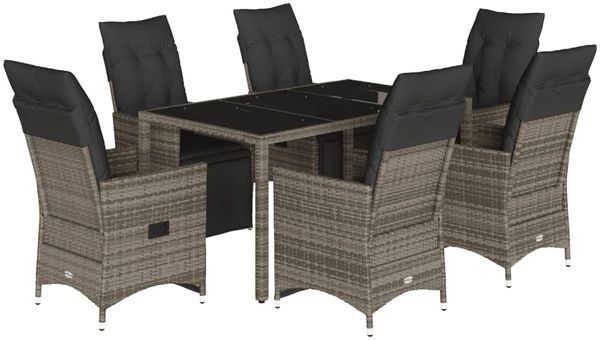 vidaXL 7-tlg. Garten-Bistro-Set mit Kissen Grau Poly Rattan 3276896 Bild 2